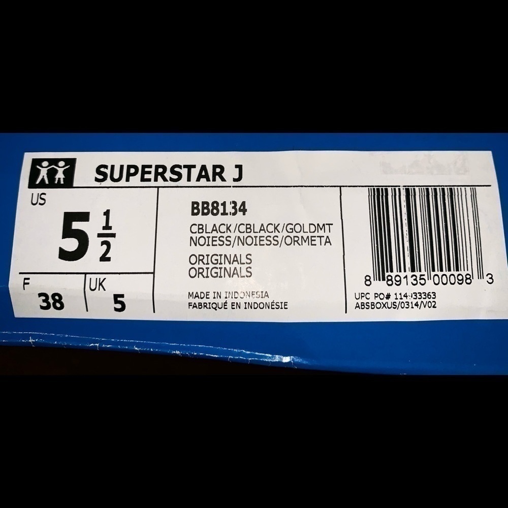 ADIDAS Superstar Originals Size 7 Women /Size 5.5 Boys New With Box Black & Gold - Picture 6 of 7